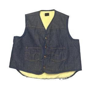 Vintage Sears Roebuck Sherpa Lined Denim Trucker Vest Sz XL Snaps Pockets 70’s